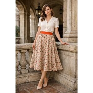 Vintage Women’s Skirt Size Med A-Line Midi Tan Polka Dots Boutique One-of-a-Kind